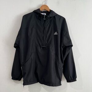 Vintage Adidas Windbreaker Jacket Jet Black Polyester White 3
Stripes Hooded 90s